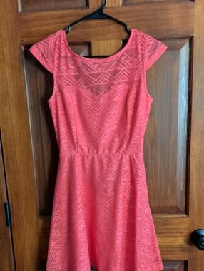 bailey blue Coral-Pink Lace Mini Dress